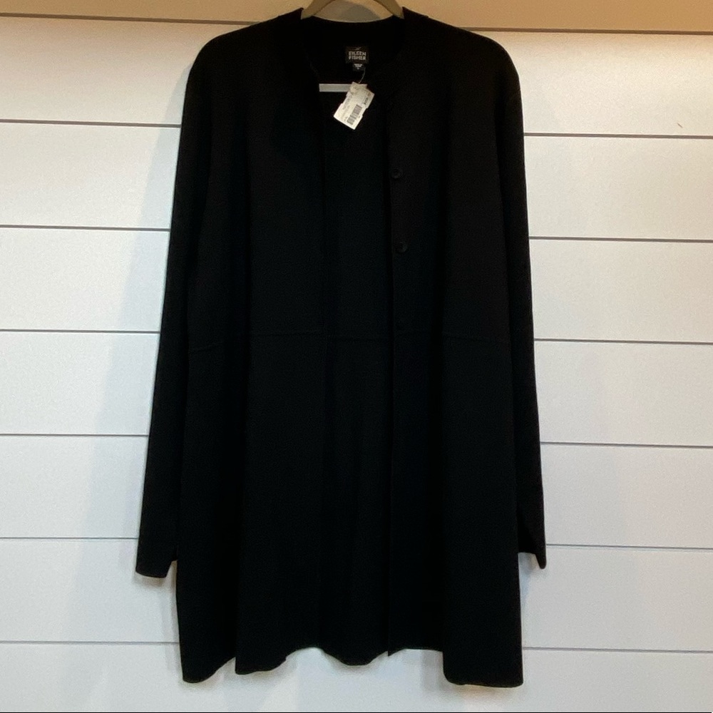 Eileen Fisher Black Silk Stretch Cardigan LRG. Fits like XL.